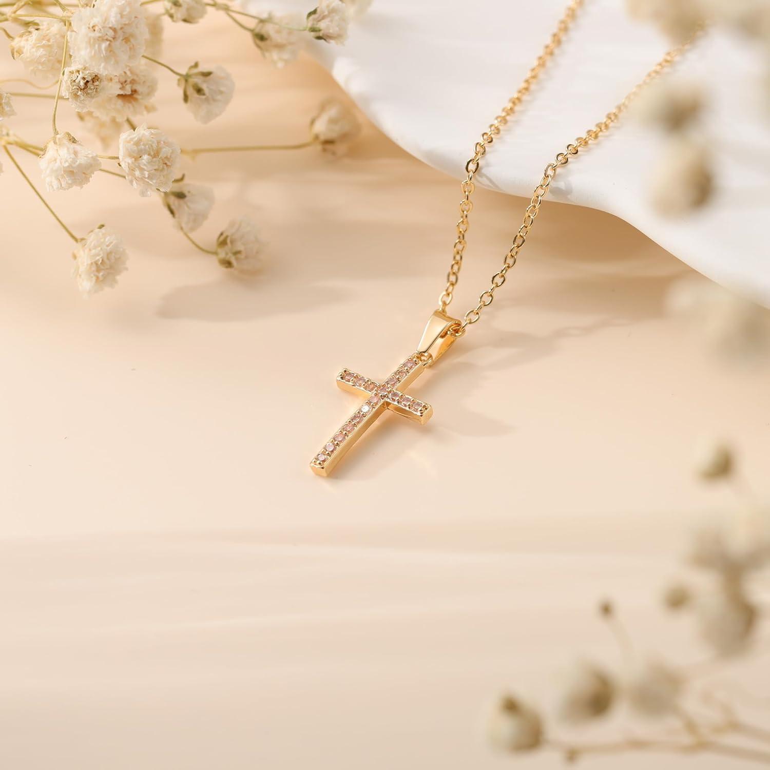Gold Kreuz Kette Damen 14K Vergoldet Layered Kristall Choker