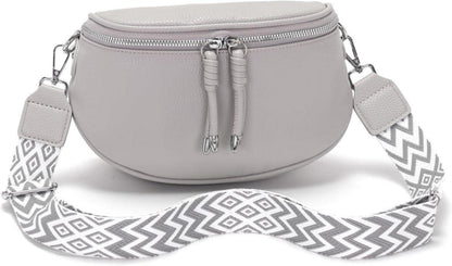 Moderne Damen Bauchtasche Grau Crossbody Bag Vegan Ledertasche
