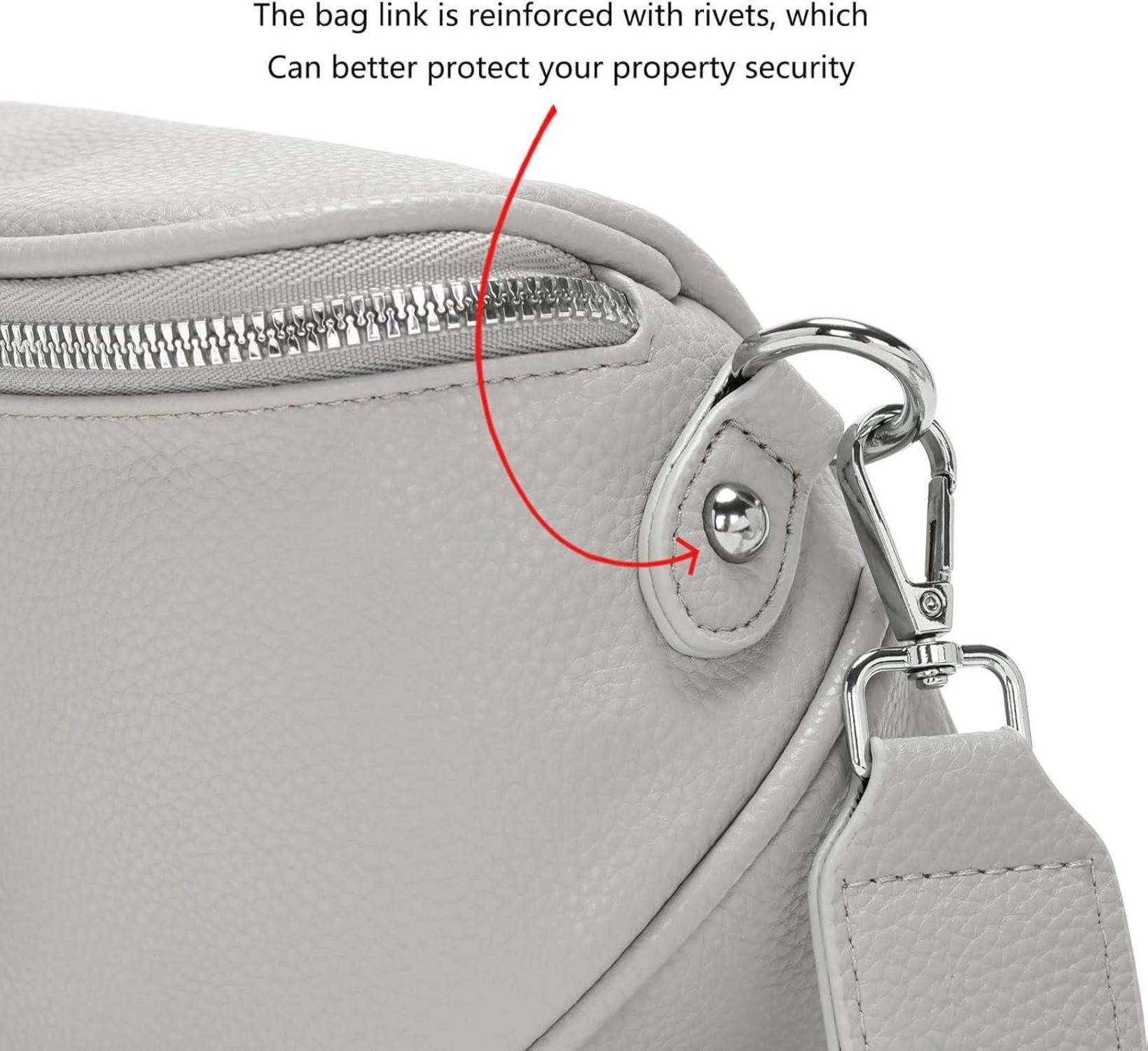 Damen Bauchtasche Grau Crossbody Bag Veganes Leder Handtasche