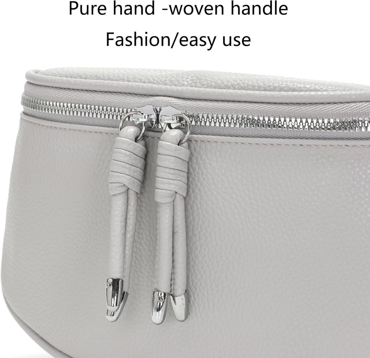 Bauchtasche Damen Grau Crossbody Bag Klein Umhängetasche Handtasche Vegan Leder