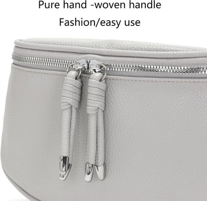 Bauchtasche Damen Grau Crossbody Bag Klein Umhängetasche Handtasche Vegan Leder
