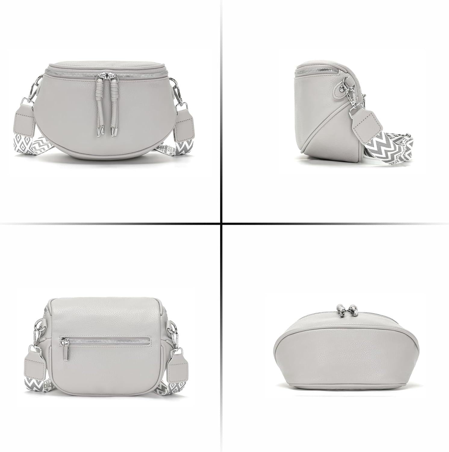 Bauchtasche Damen Crossbody Bag Handtasche Grau Veganes Leder