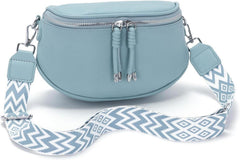 Kleine Damen Bauchtasche Hellblau Crossbody Bag Vegan Leder