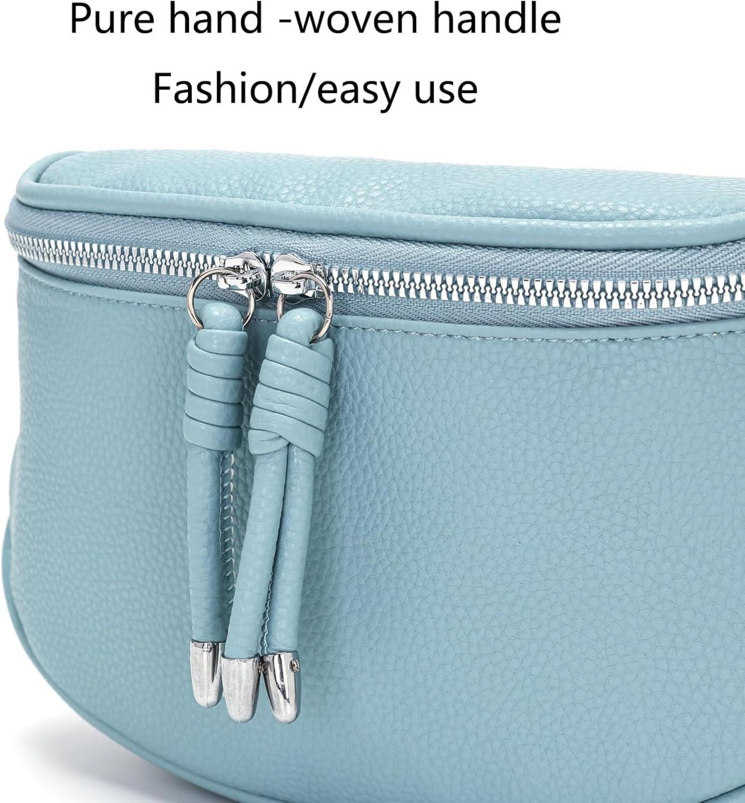 Hellblaue Damen Bauchtasche Crossbody Bag Vegan Leder Umhängetasche Einstellbar