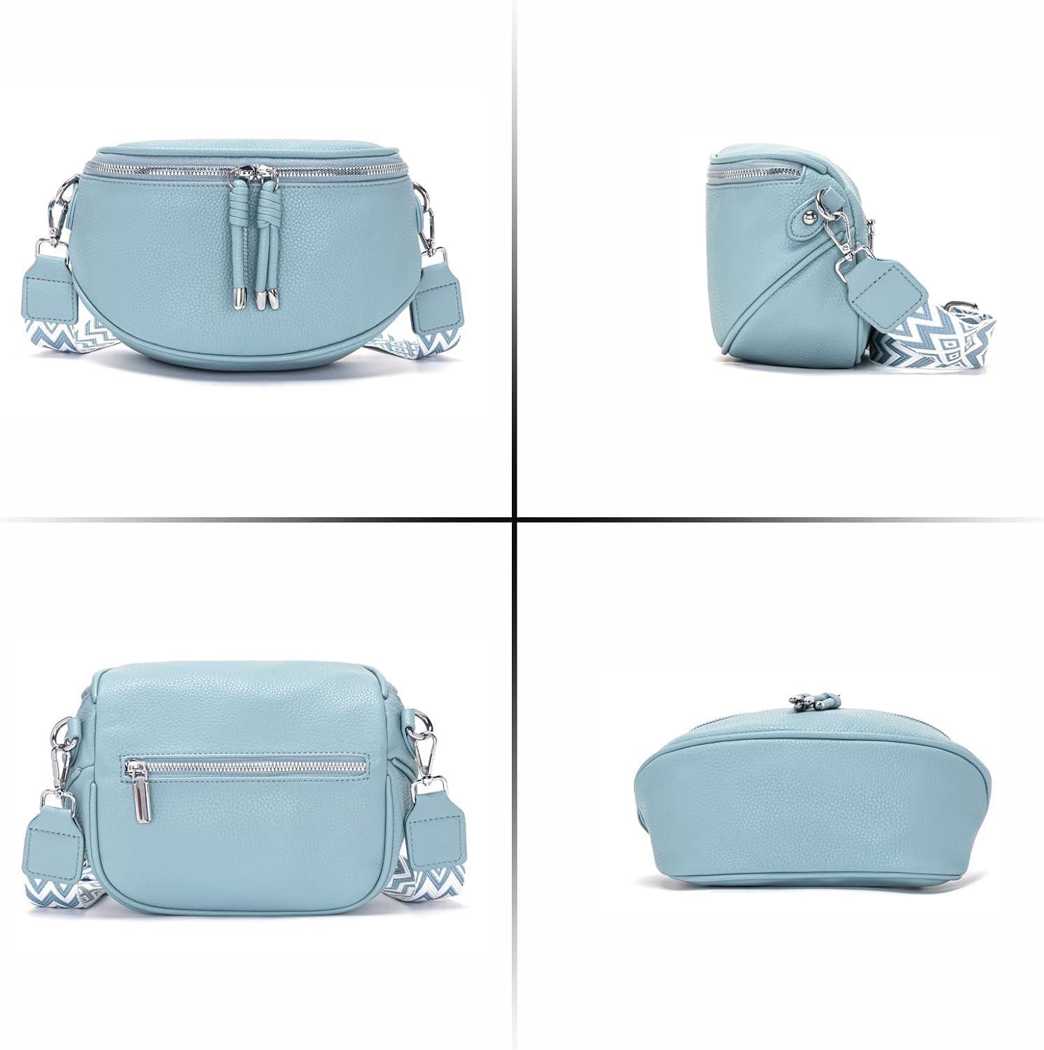 Atgbiem Damen Bauchtasche Hellblau Veganes Leder Umhängetasche Elegante Handtasche