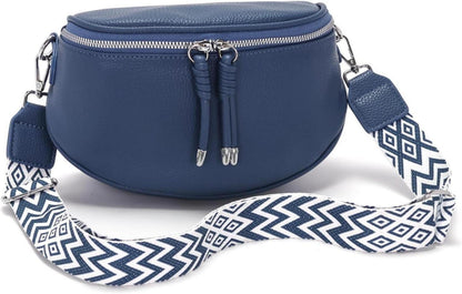 Damen Bauchtasche Blau Crossbody Umhängetasche Handtasche Vegan Leder