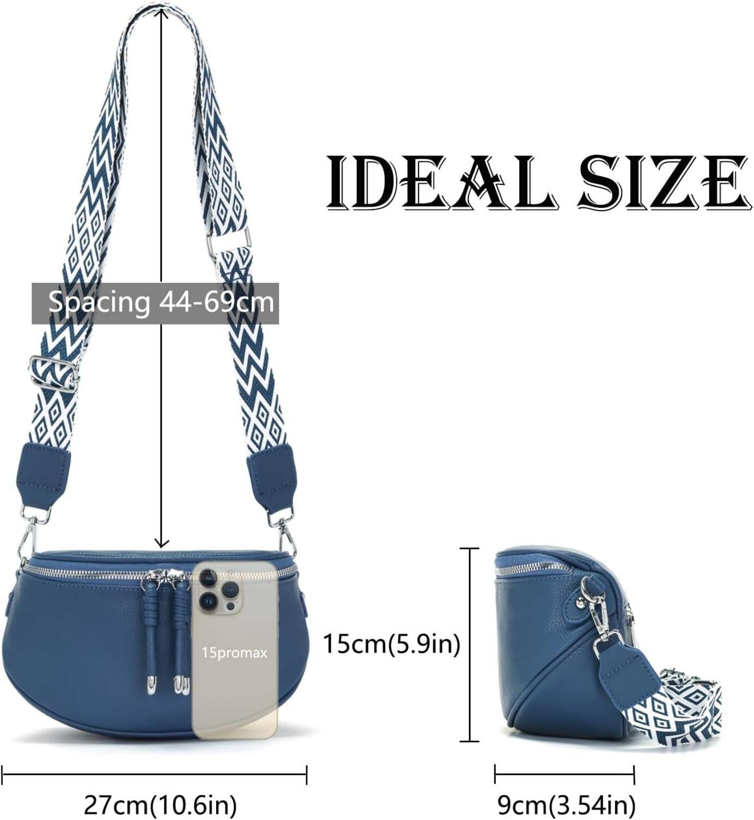 Damen Bauchtasche Blau Crossbody Umhängetasche Handtasche Vegan Leder