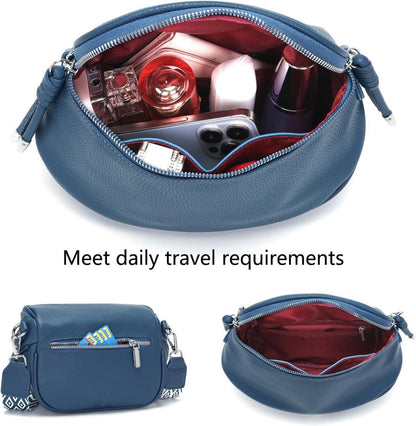 Blau Damen Bauchtasche Crossbody Bag Umhängetasche Veganes Leder
