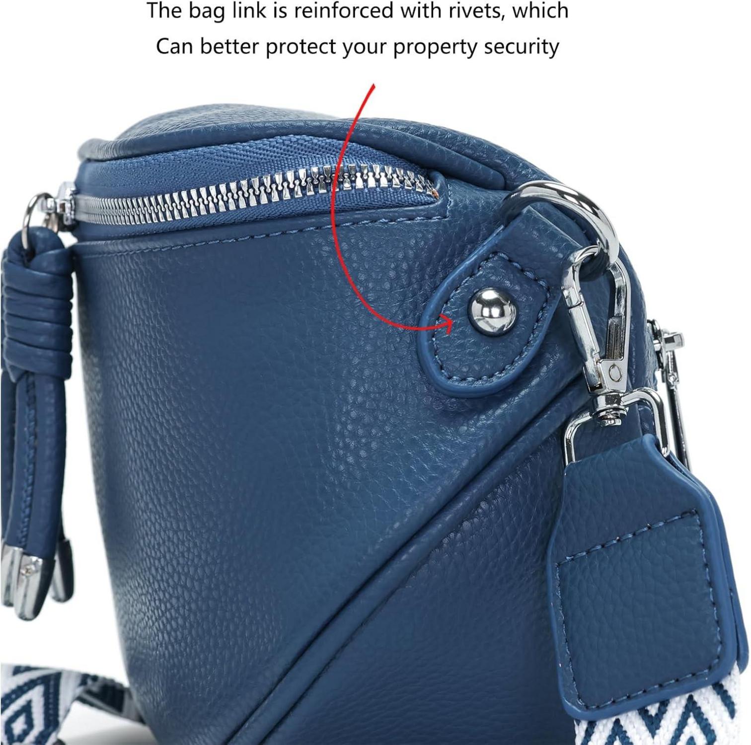 Damen Bauchtasche Blau Crossbody Bag Klein Umhängetasche Veganes Leder