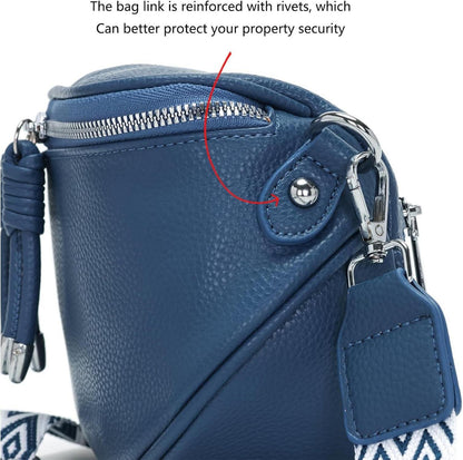 Damen Bauchtasche Blau Crossbody Bag Klein Umhängetasche Veganes Leder