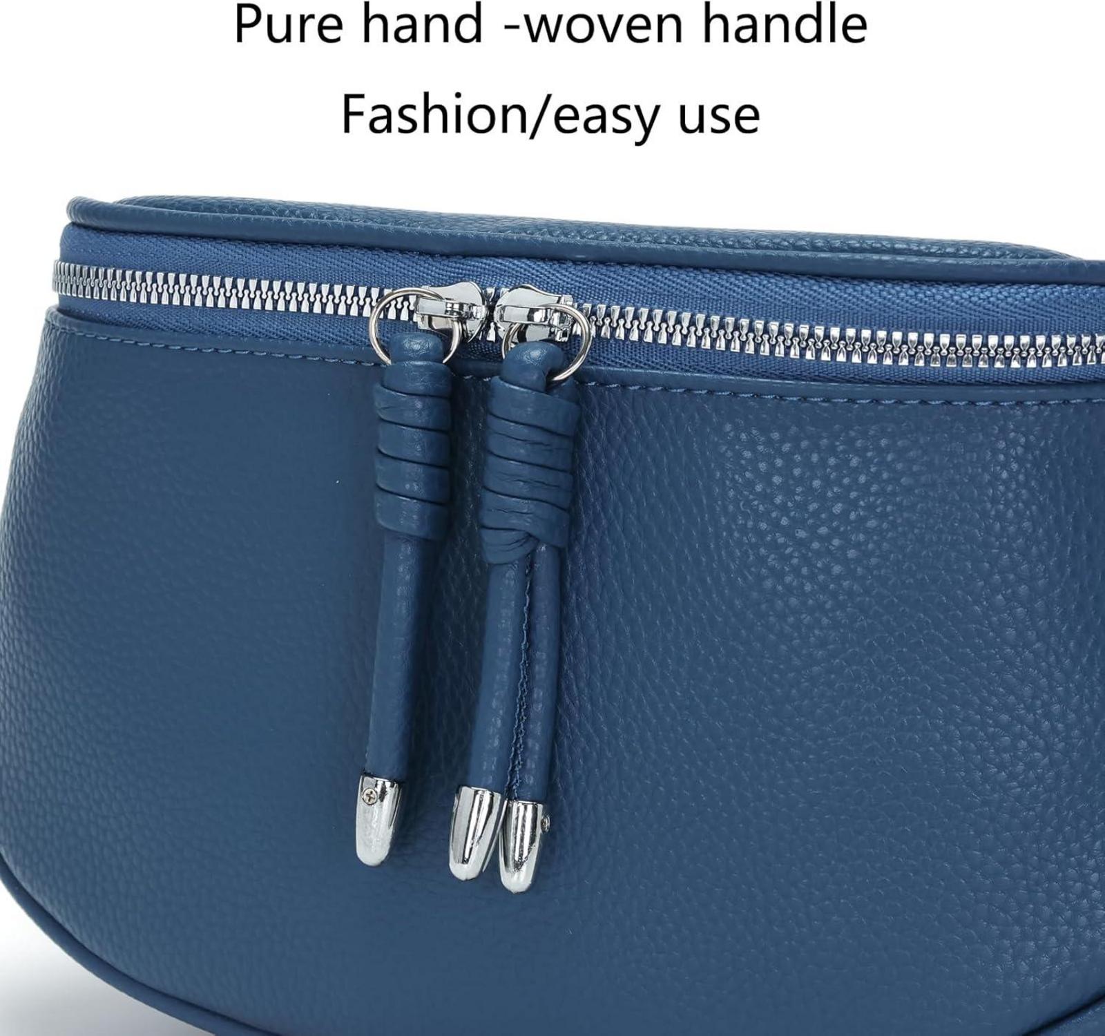 Damen Bauchtasche Blau Crossbody Bag Umhängetasche Handtasche Veganes Leder