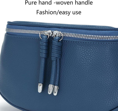 Damen Bauchtasche Blau Crossbody Bag Umhängetasche Handtasche Veganes Leder