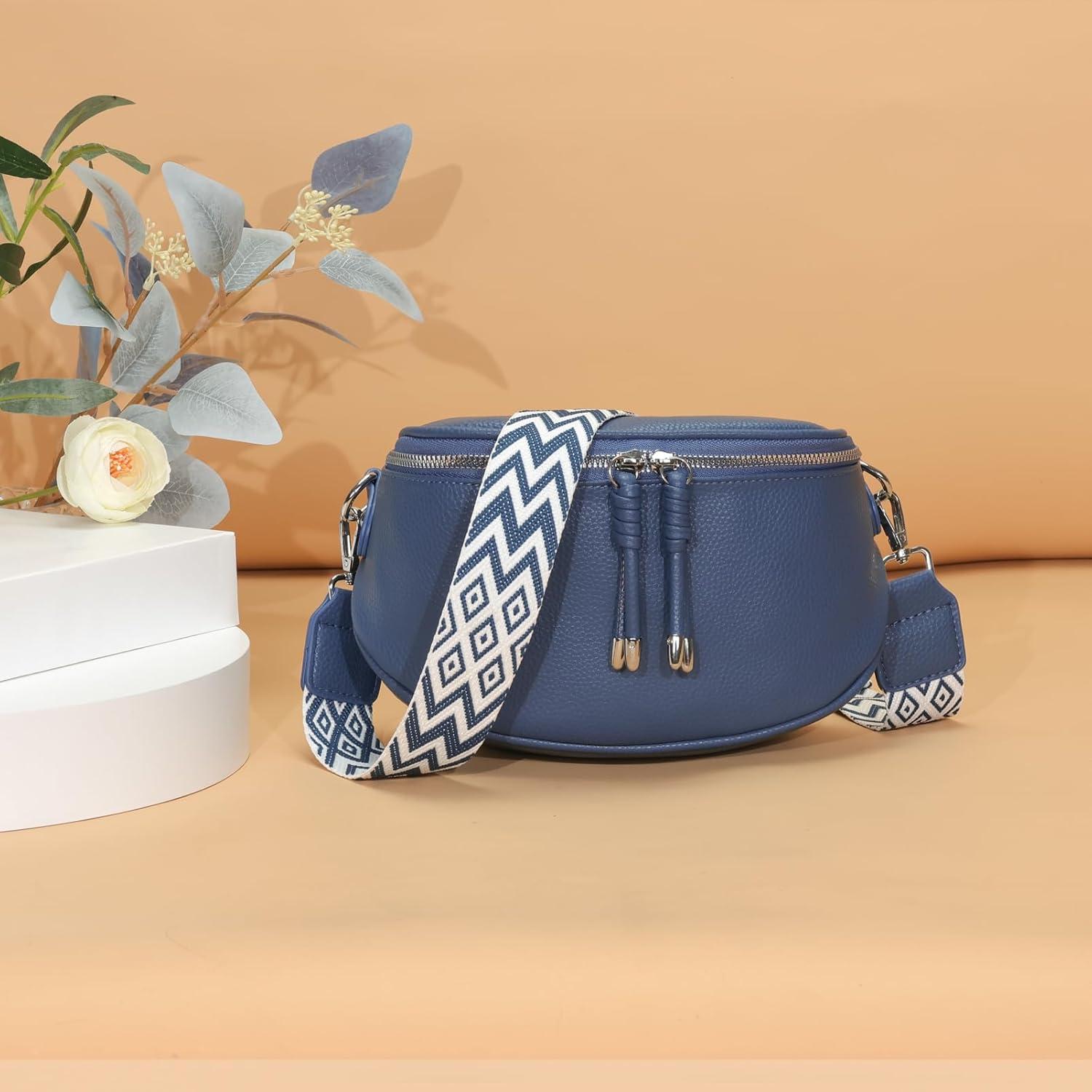 Blau Damen Bauchtasche Crossbody Bag Umhängetasche Veganes Leder