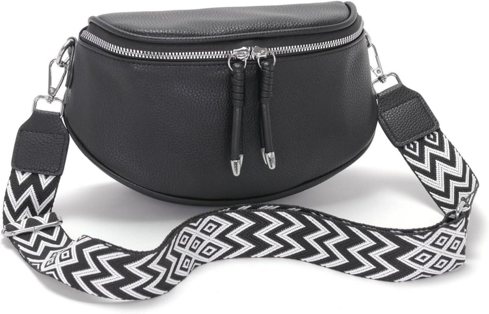 Schwarze Damen Bauchtasche Crossbody Bag Vegan Leder