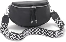 Schwarze Damen Bauchtasche Crossbody Bag Vegan Leder