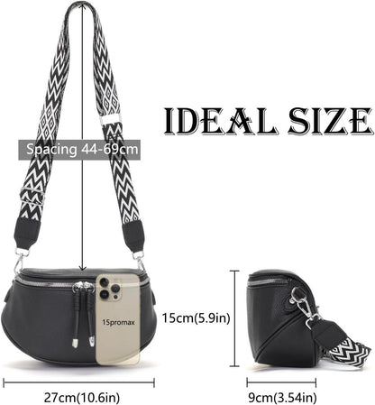 Schwarze Damen Bauchtasche Crossbody Bag Vegan Leder