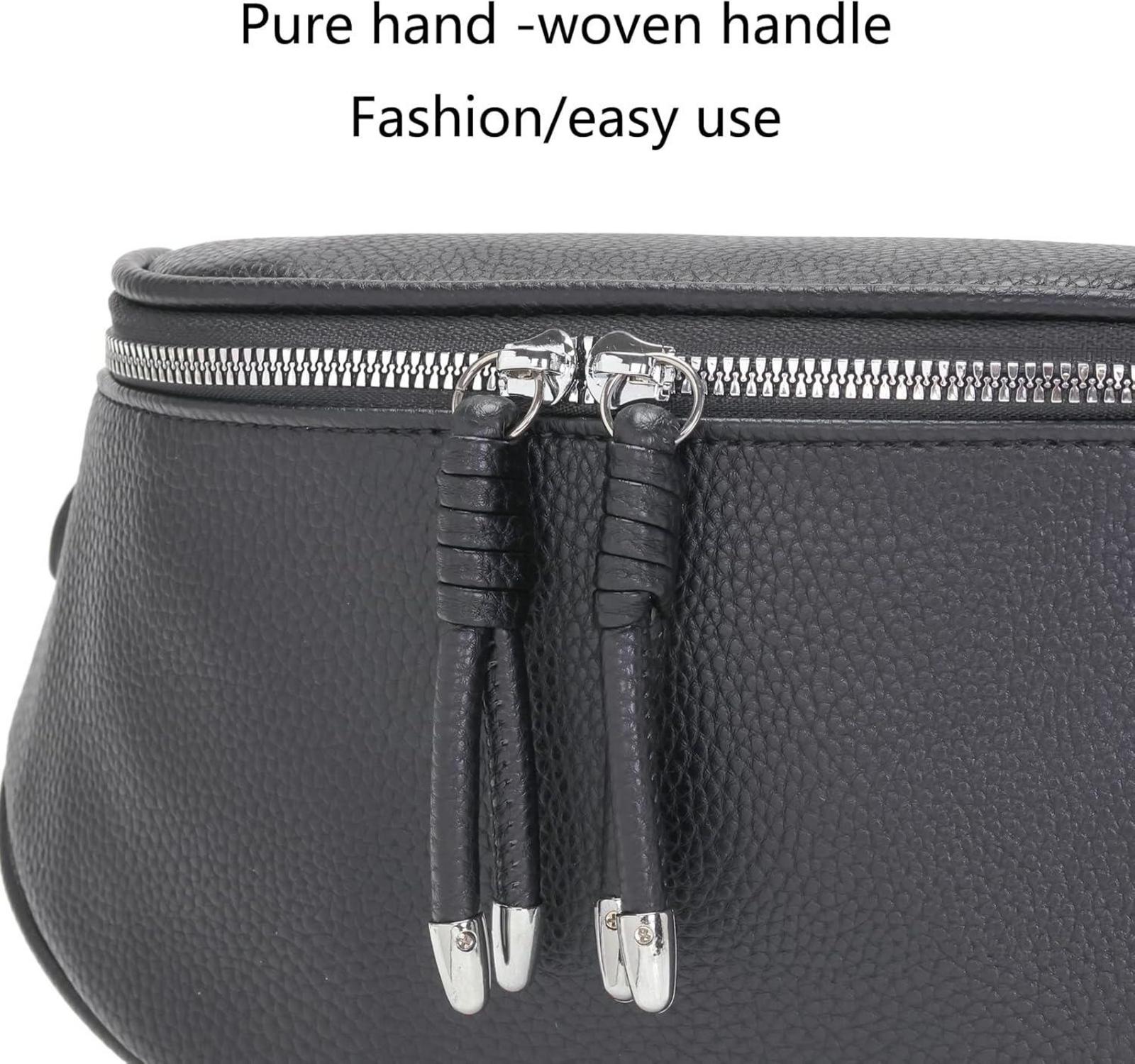 Damen Bauchtasche Crossbody Bag Schwarz Veganes Leder