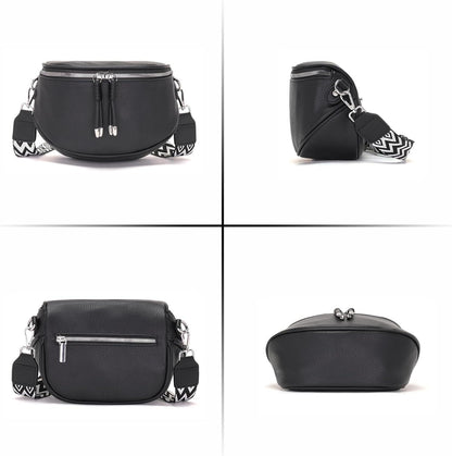 Schwarze Damen Bauchtasche Crossbody Bag Veganes Leder Umhängetasche