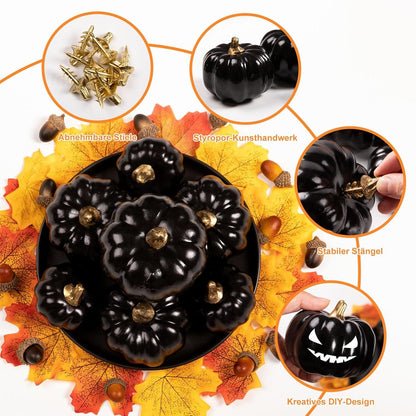 Schwarze Kürbis Herbst Deko Halloween Thanksgiving 12er Set