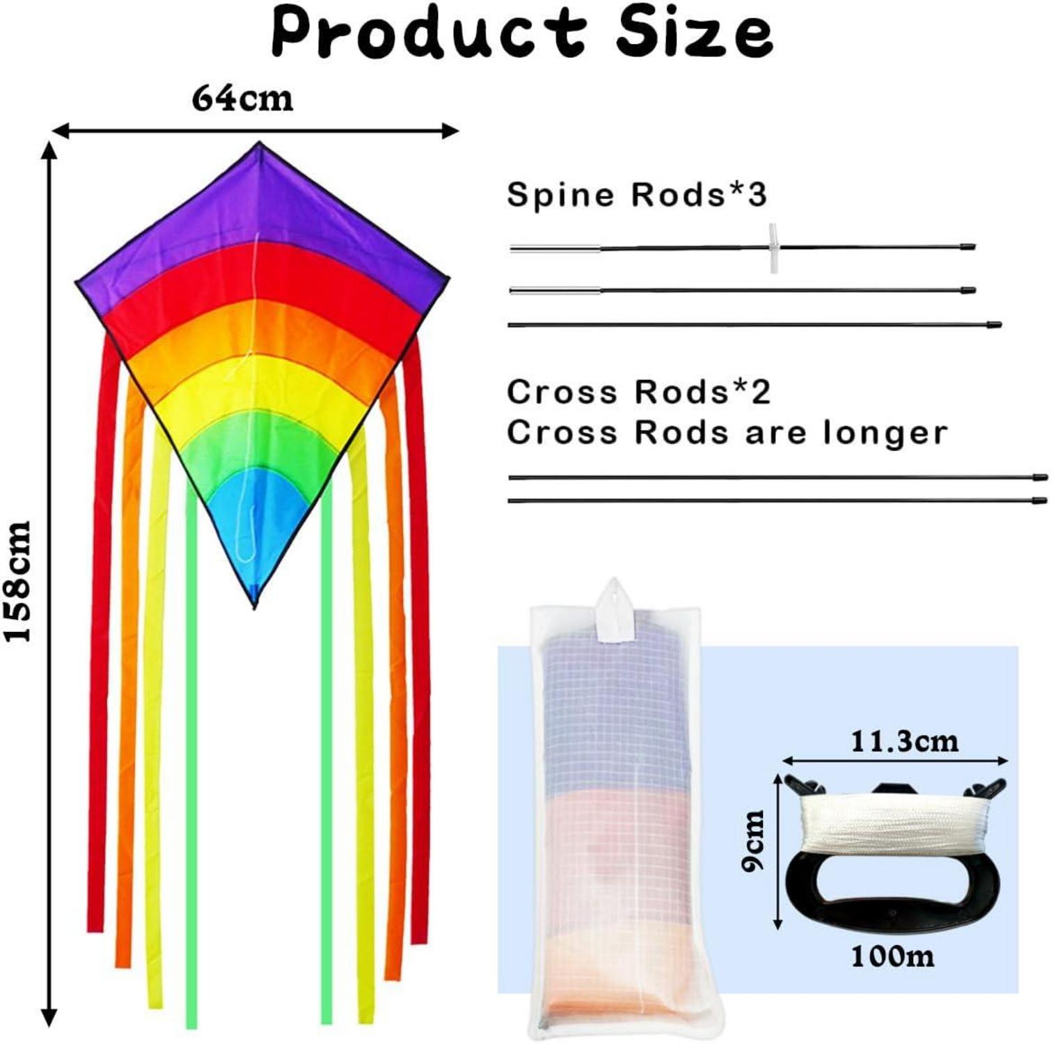 Regenbogen Drachen für Kinder 64x75cm mit 100m Schnur