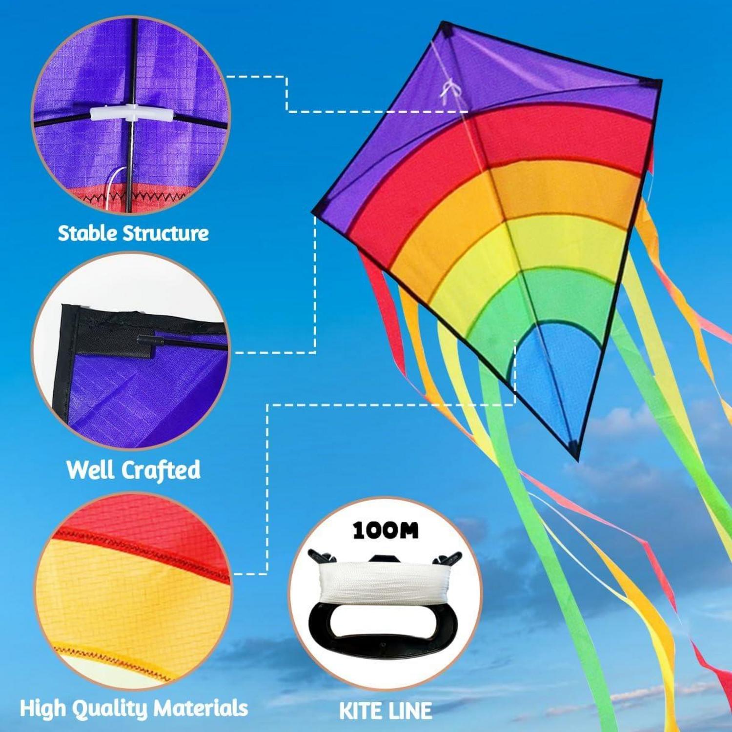 Drachen Flugdrachen Kinder Regenbogen 64x75cm 100m Drachenschnur