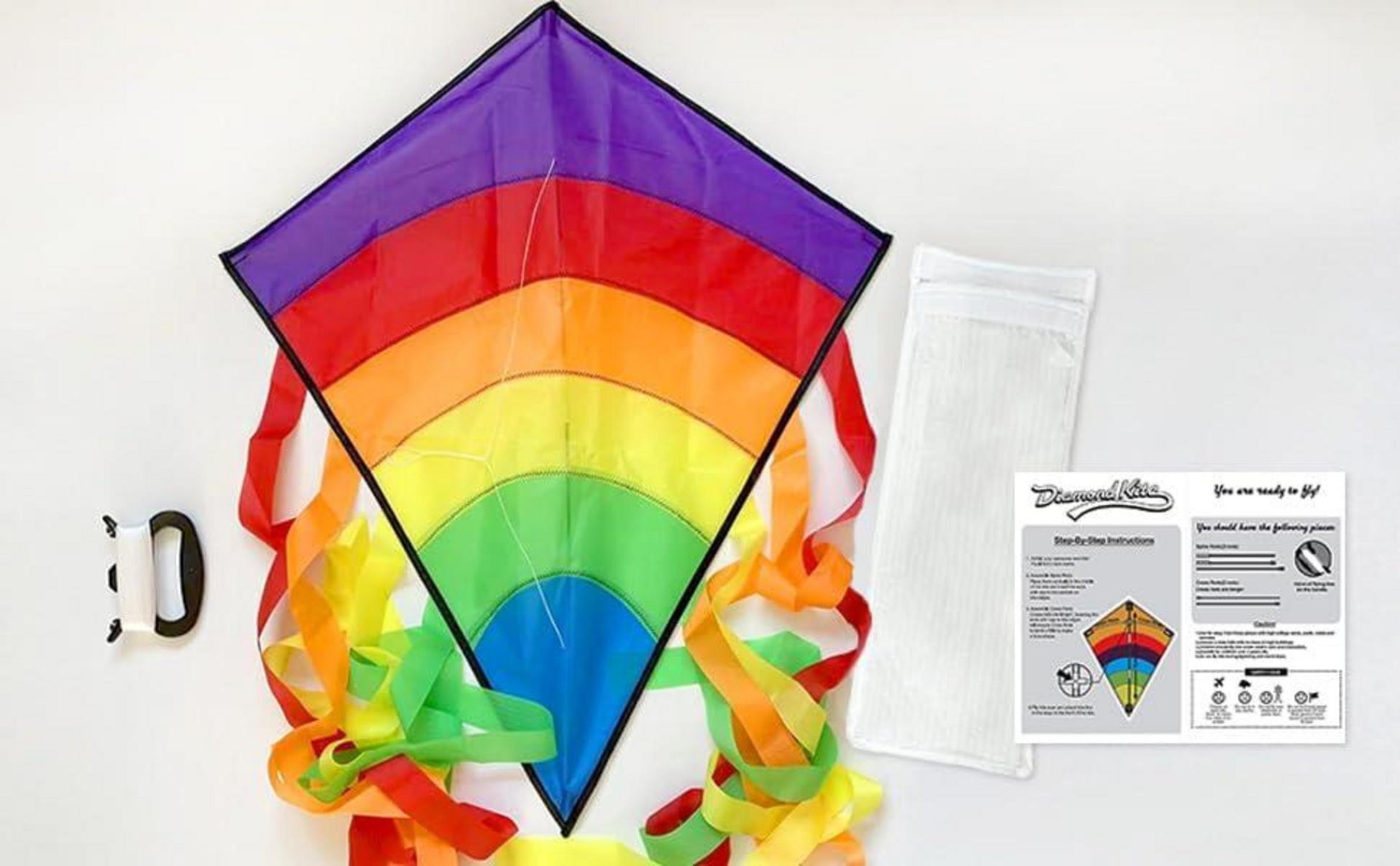Kinder Regenbogen Drachen 64x75cm mit 100m Schnur und Schwänzen