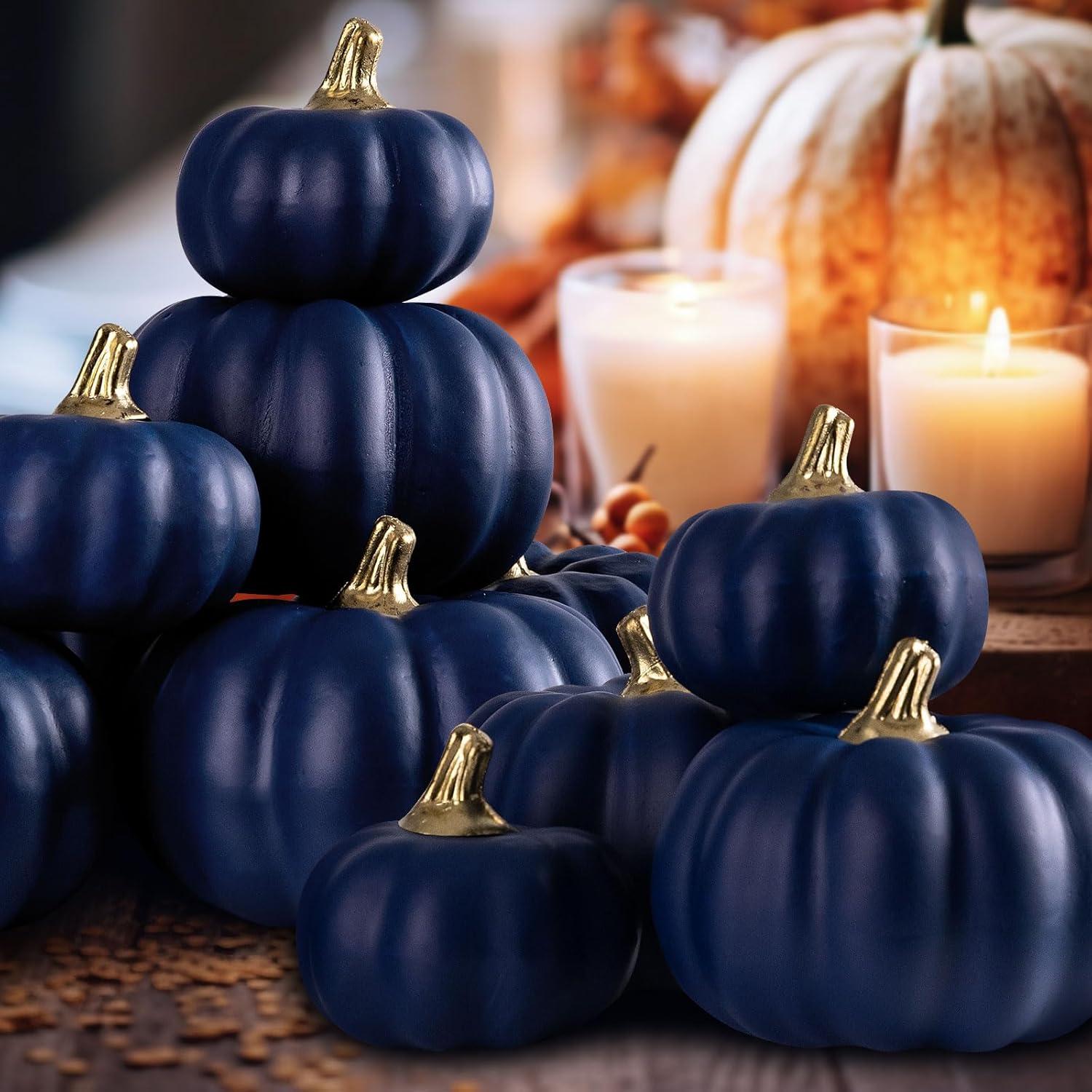 Mini Blaue Kürbis Herbst Deko Set 12 Stück Halloween