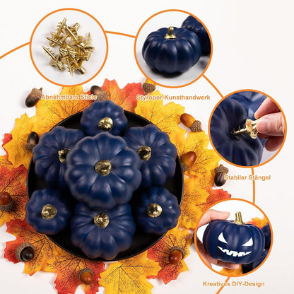 Künstliche Blaue Schaumstoff Kürbisse Herbst Deko 12 Stück