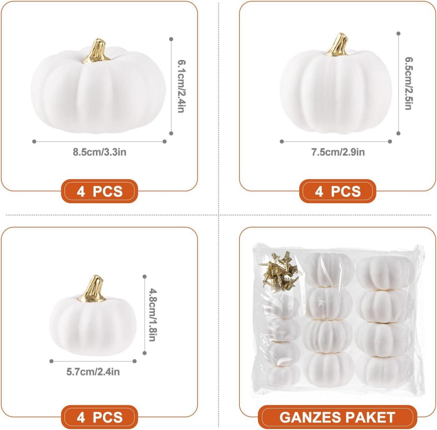 Künstliche Weiße Schaumstoff Mini Kürbisse Set 12 Stück Herbst Deko