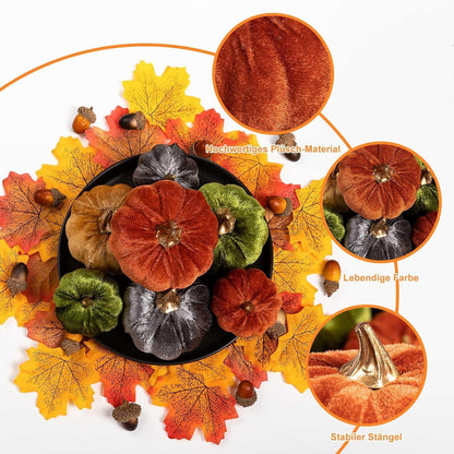 Benjia Herbst Deko Kürbis Halloween Thanksgiving 12er Set Gemischt Samt Mini Künstlich