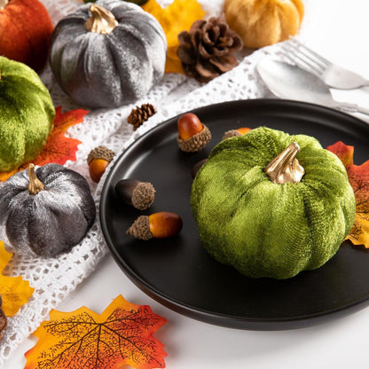 12 Mini Samt Kürbis Herbst Deko Halloween Thanksgiving@Setter