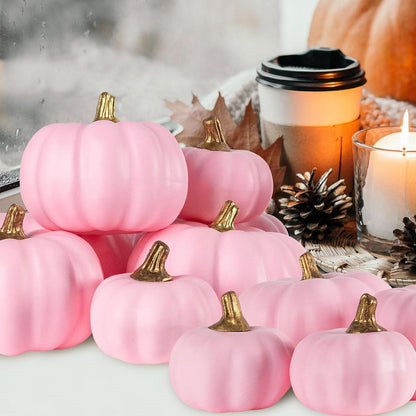 Mini Kürbis Herbst Dekoration Set 12 Stück Künstlich Rosa