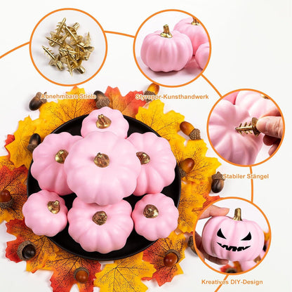 Künstliche Rosa Mini Kürbisse Herbst Dekoration Halloween Thanksgiving