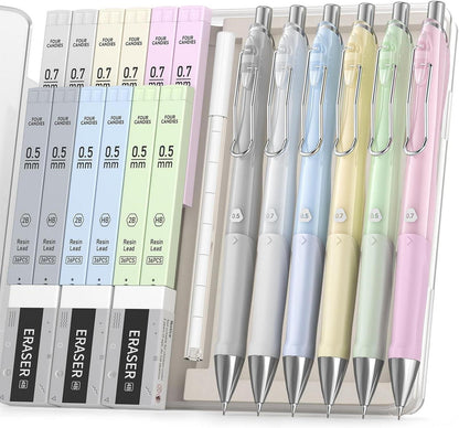 Pastell Druckbleistift Set 6PCS 0.5 & 0.7 mm mit 12 HB 2B Minen, 3