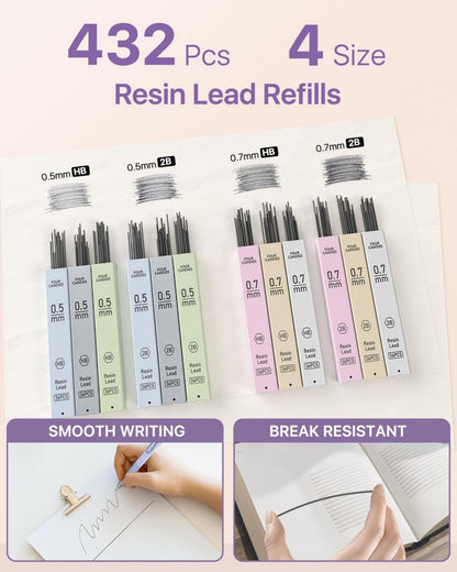 Pastell Druckbleistift Set 6PCS 0.5 & 0.7 mm mit 12 HB 2B Minen, 3