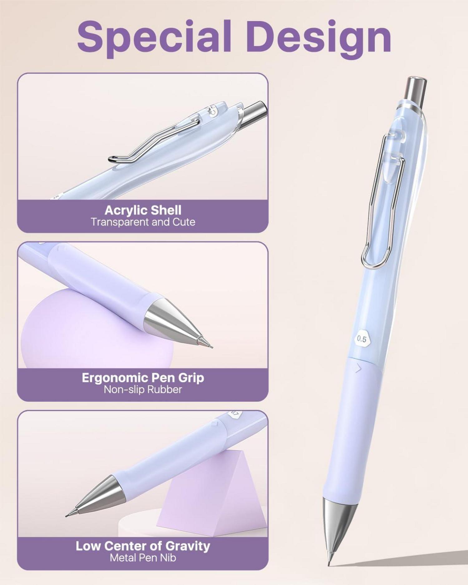 Pastell Druckbleistift Set 6PCS 0.5 & 0.7 mm mit Röhrchen HB 2B Mine Radiergummis Metallclip