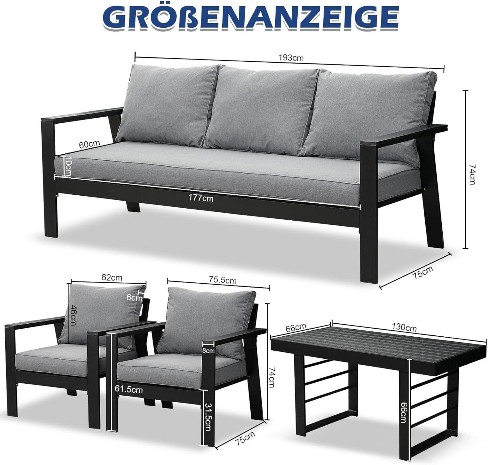 Gartenmöbel Set Aluminium Schwarz 4-TLG. Sofa Einzelsessel Esstisch