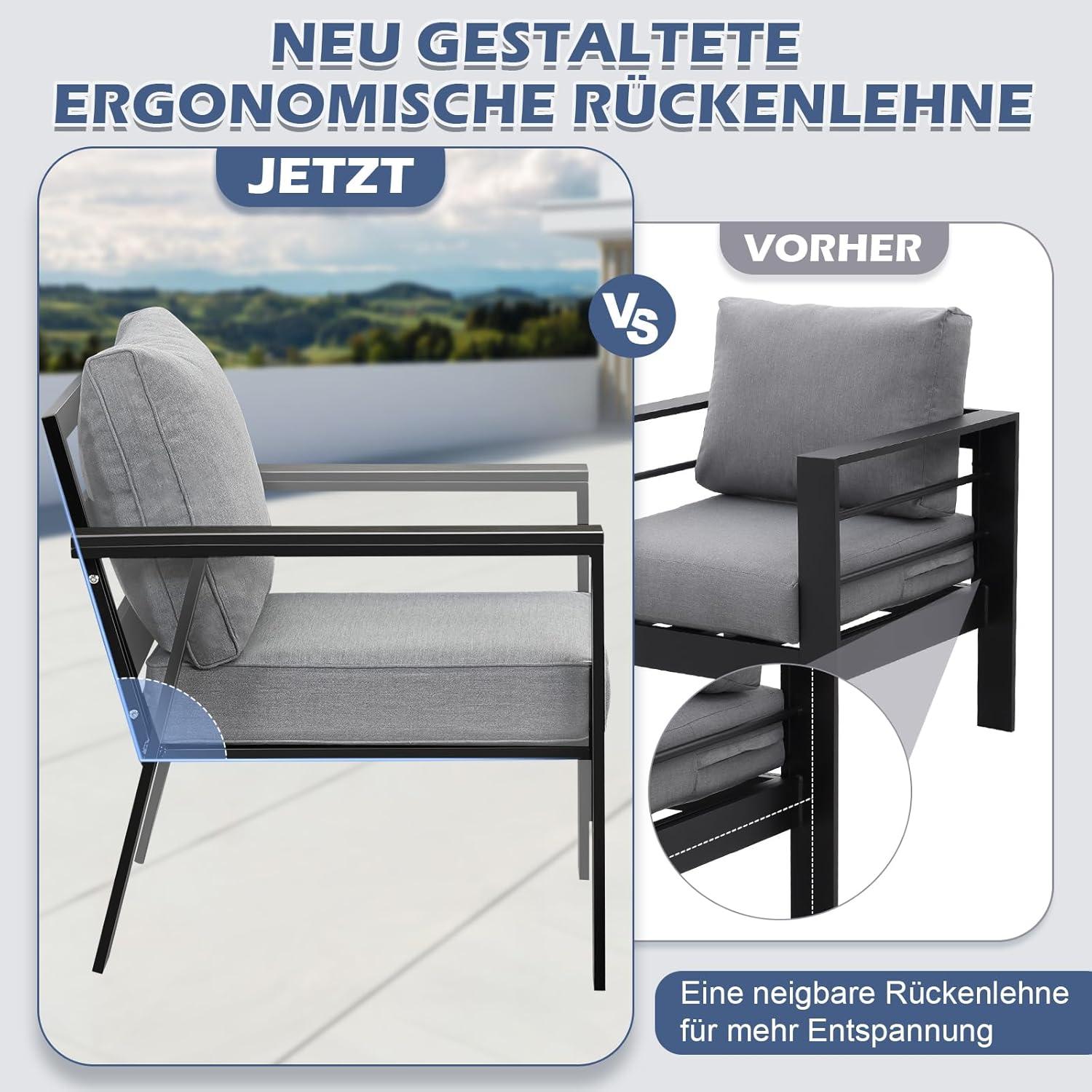 Gartenmöbel Set Aluminium 4-TLG. Sofa Einzelsessel Esstisch Auflagen Schwarz