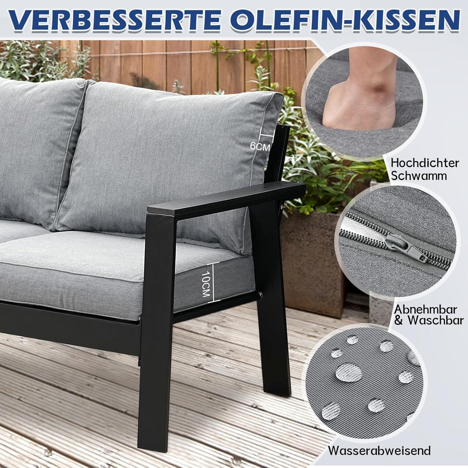 Gartenmöbel Set Aluminium 4-tlg. Schwarz wetterfest 4-5