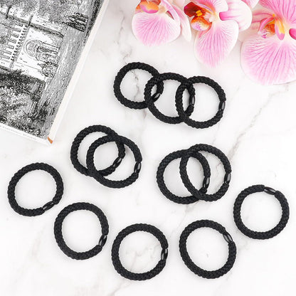12er Set Schwarze Haargummis für Damen Elastische Zopfgummis