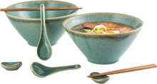 Japanisches Ramen Schüssel Set aus Keramik, 2L Grün 8-teilig