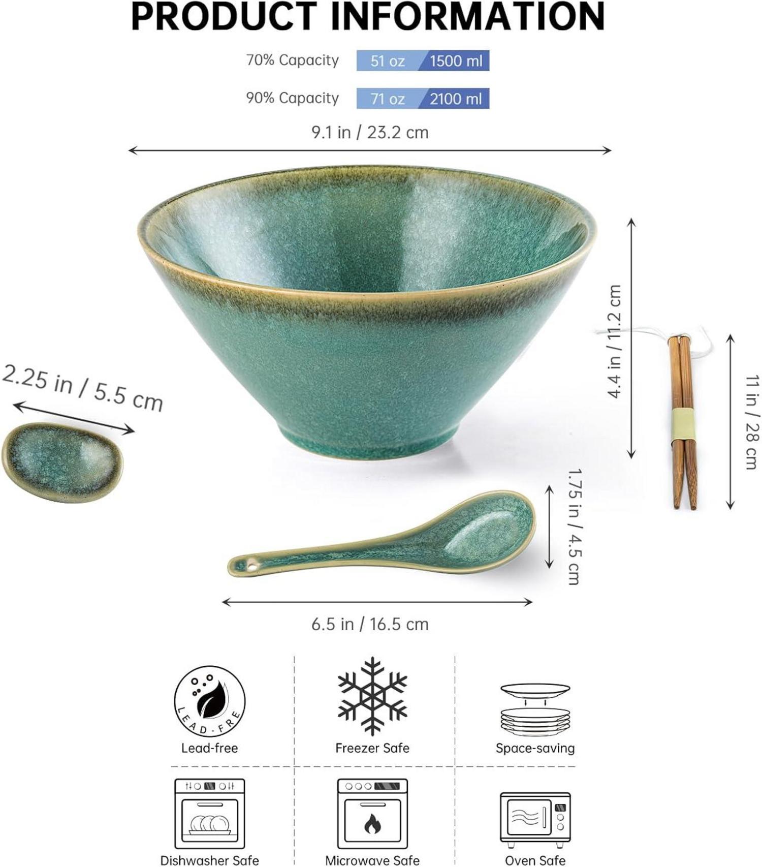 Japanische Ramen Schüssel Set aus Keramik 2L grün