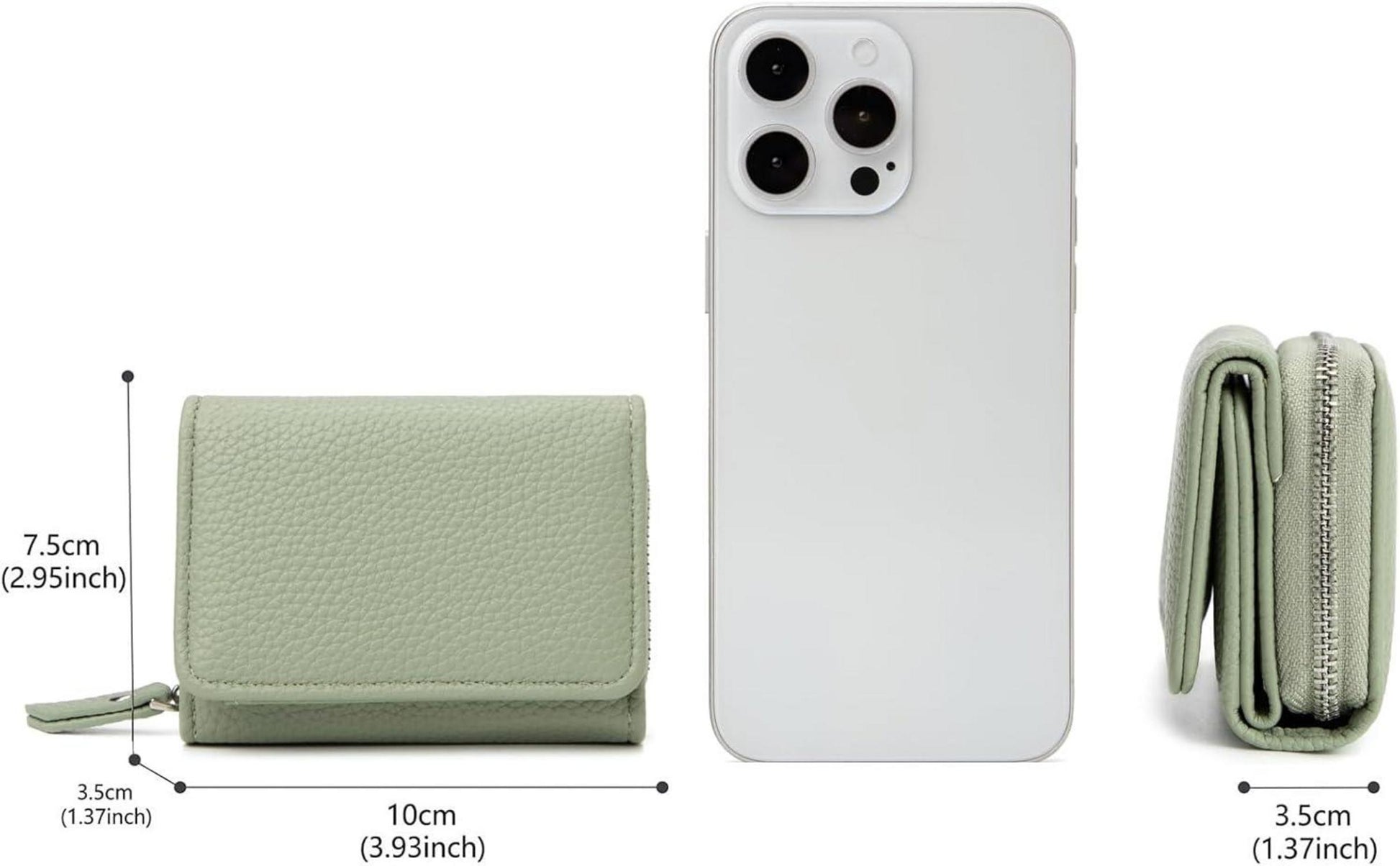 Damen Geldbörse Trifold Leder mit 6 Kartenfächern, Grün