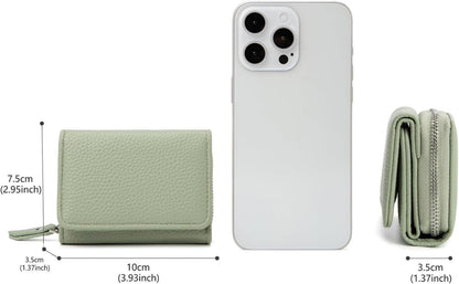 Damen Geldbörse Trifold Leder mit 6 Kartenfächern, Grün