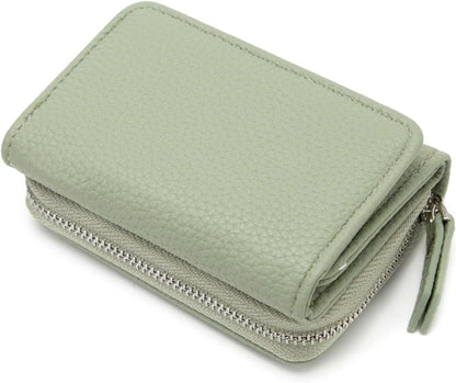 Damen Geldbörse Trifold Leder Kleine Brieftasche Grün