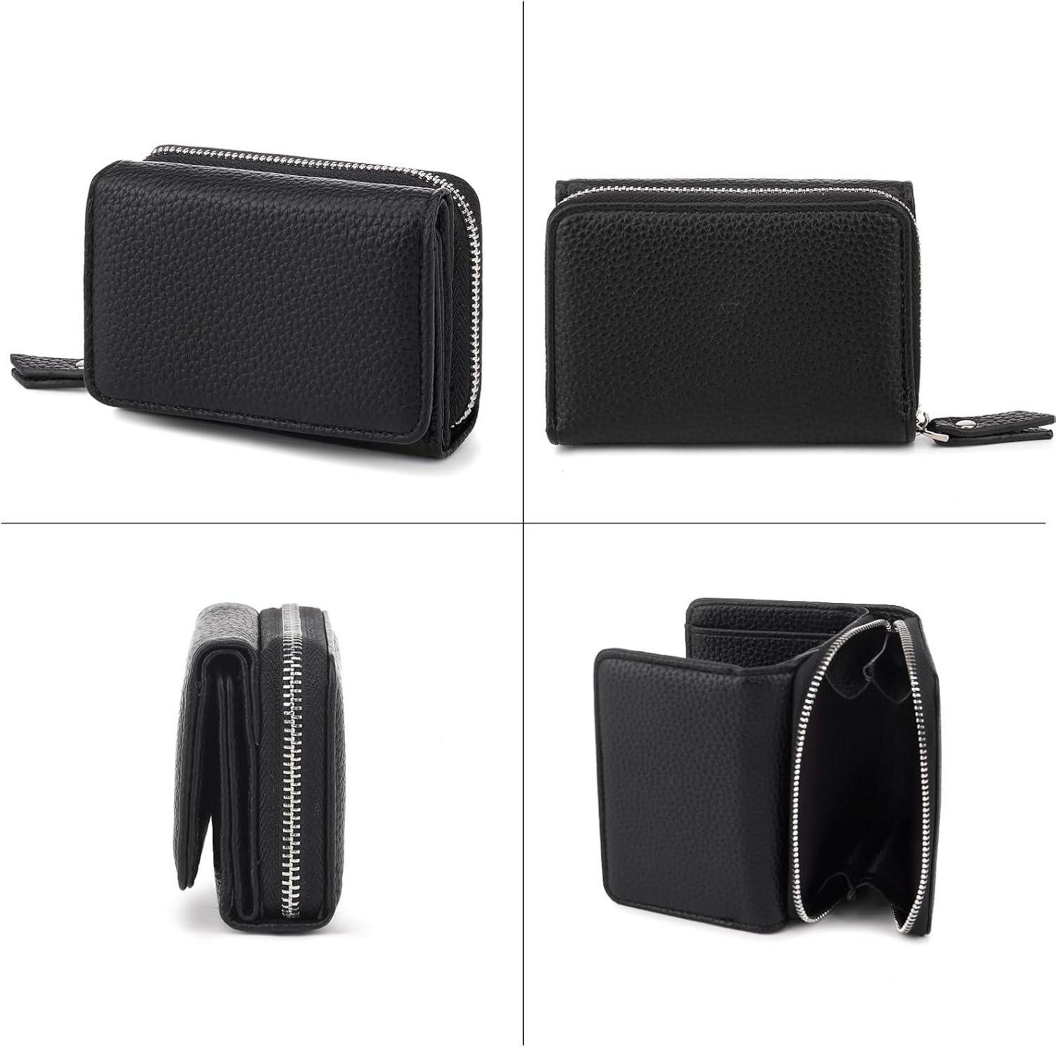 CHAOFANXI Trifold Damen Geldbörse Leder Schwarz 6
