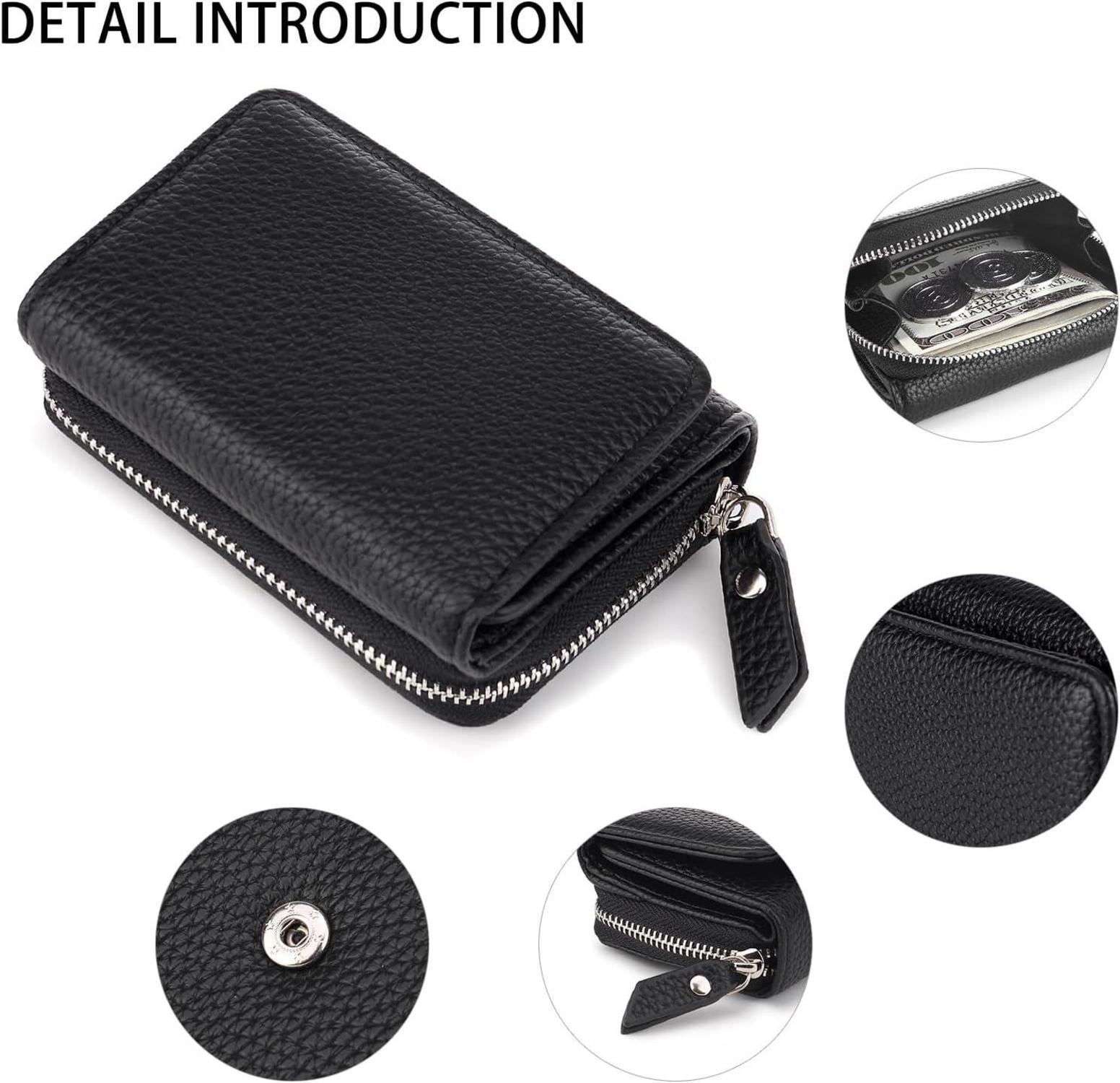 Damen Geldbörse Trifold Leder Kleines Portemonnaie 6 Kartenfächer Schwarz