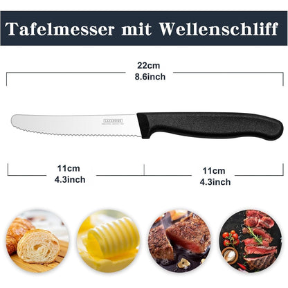 6er Edelstahl Frühstücksmesser Set – Scharfe Wellenschliff Messer