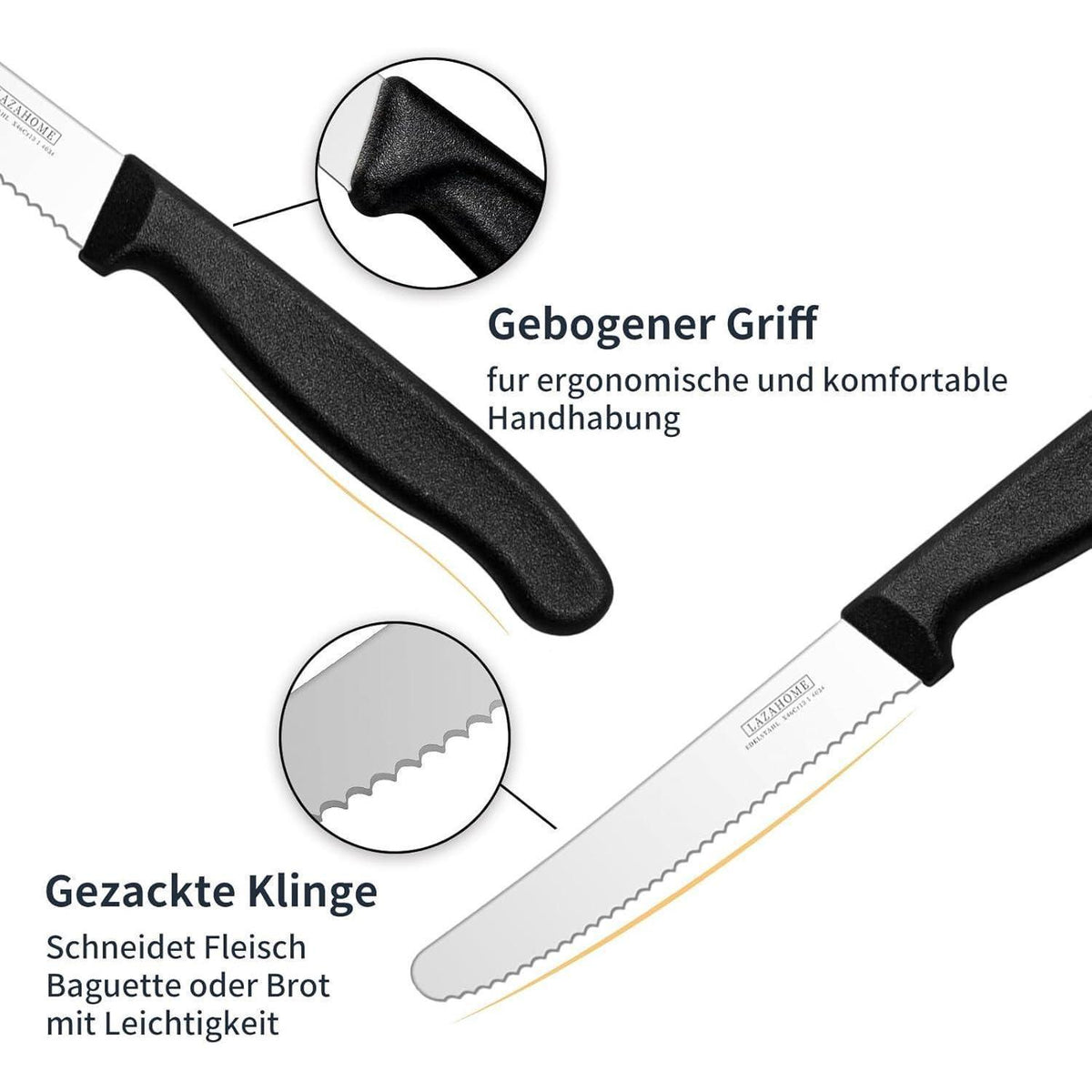 6er Edelstahl Frühstücksmesser Set – Scharfe Wellenschliff Messer