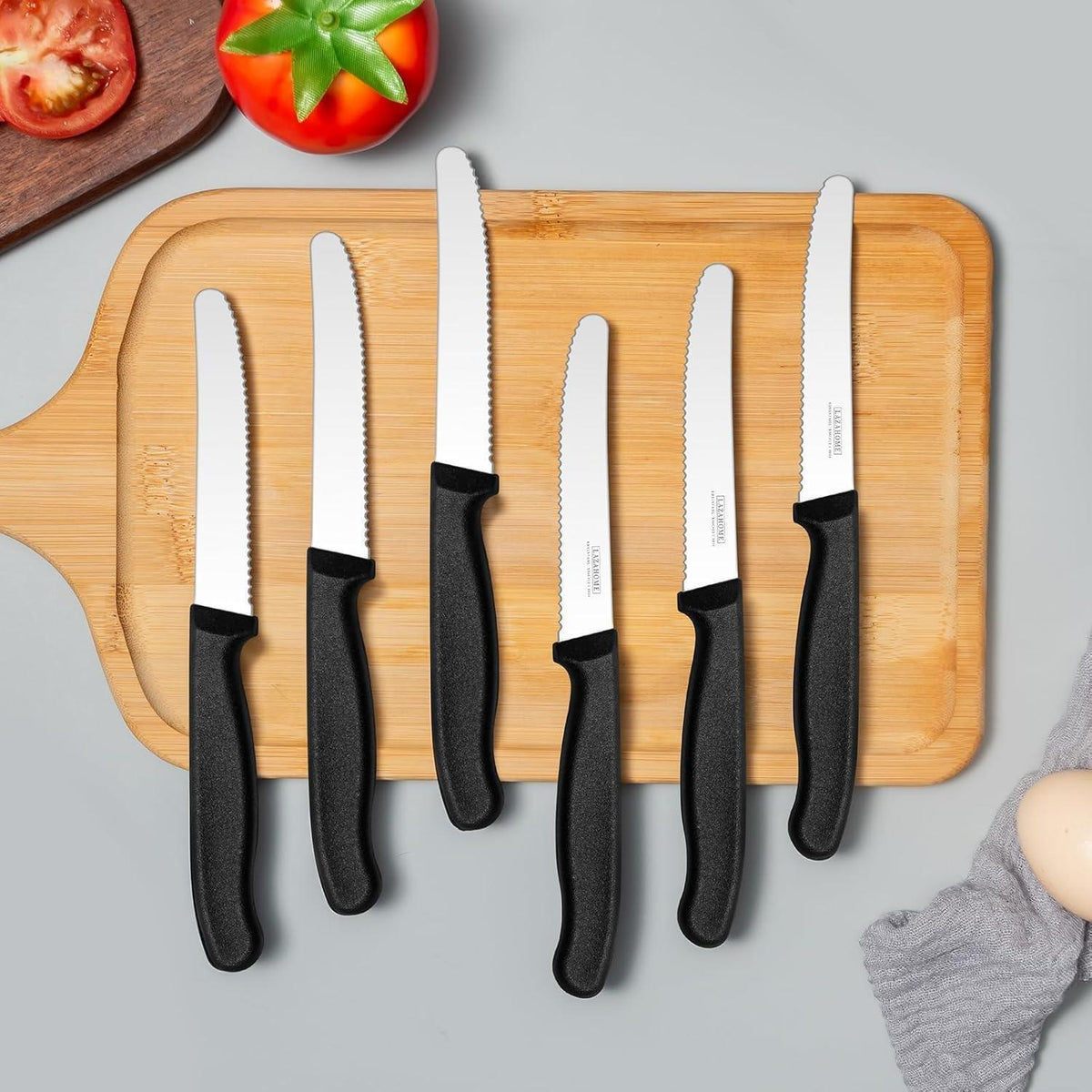 6er Edelstahl Frühstücksmesser Set – Scharfe Wellenschliff Messer